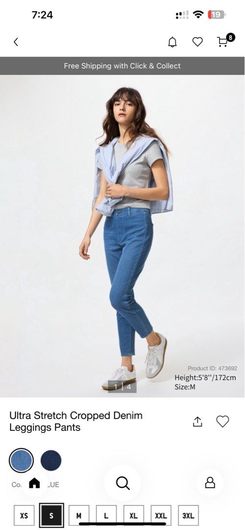 UNIQLO PANTS (Category: Jeans) located in Marikina City. Submitted by mgdeclutteringph (Listing ID 1378069073, Image 1). Description: ULTRA STRETCH CROPPED DENIM LEGGING PANTS SMALL PRE-LOVED (with signs of usage) via lalamove/grab only Marikina.