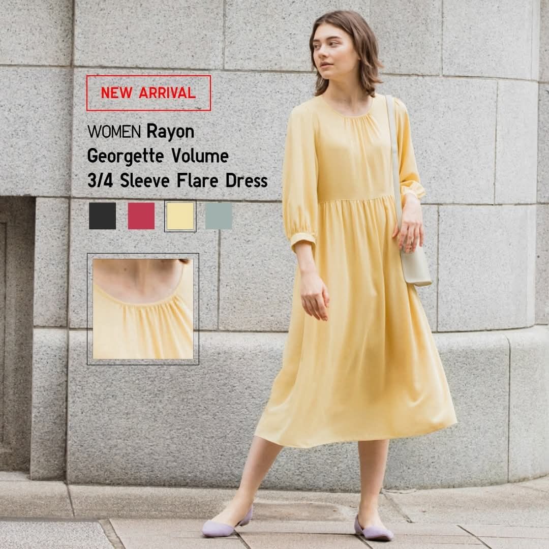 Uniqlo rayon yellow dress (Category: Dresses) located in Kuala Lumpur. Submitted by hodorable (Listing ID 1377986046, Image 1). Description: Brand new but already pre washed. Never worn outside. Comes with inner that is detachable. Modest dress..
