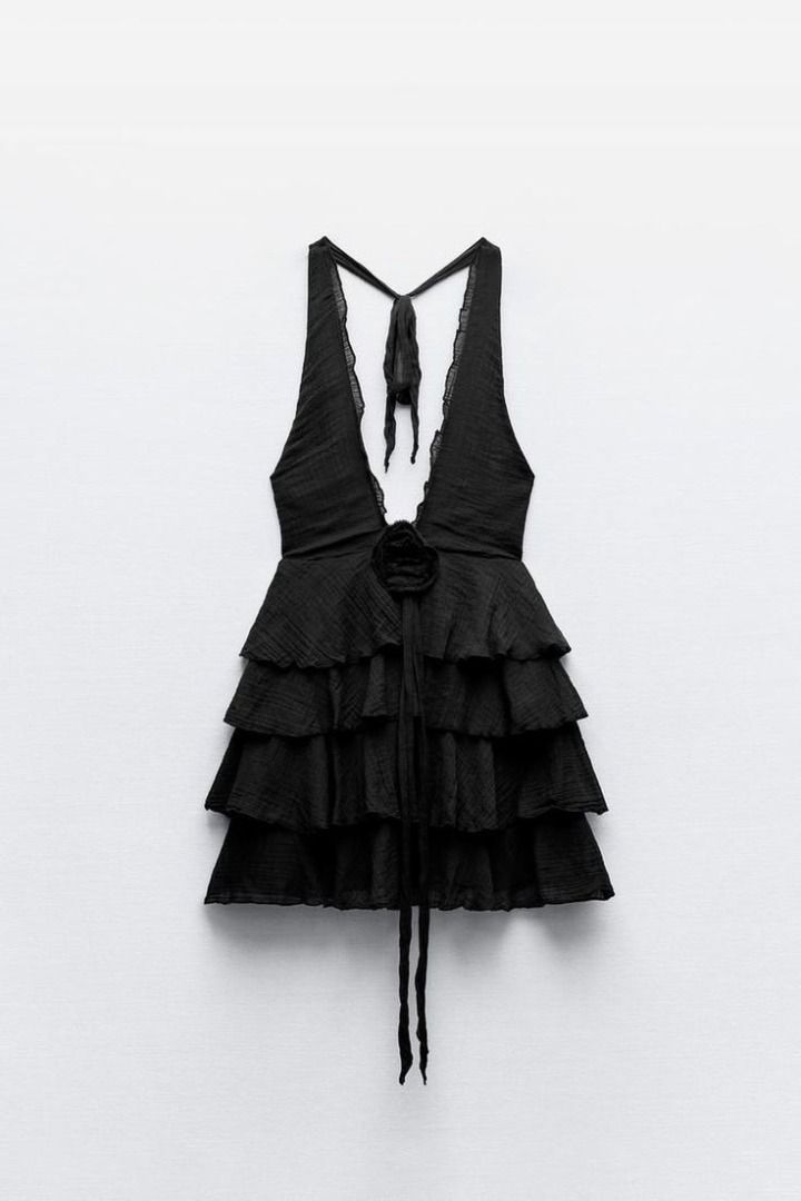 zara halter ruffle long dress Zara PRINTED TULLE MIDI HALTER DRESS