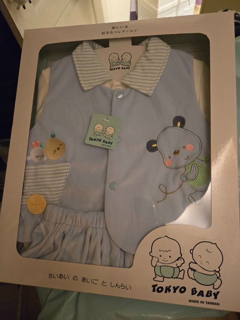 由 smilesuzun65353 (刊登 ID 1379740116，圖片 1) 提交，位於 台北市 (Taipei) 的 彌月禮盒(含背心三件式套裝) (類別：嬰兒及兒童流行時尚)，說明：全新,，藍色，尺寸因該1-3歲穿的。