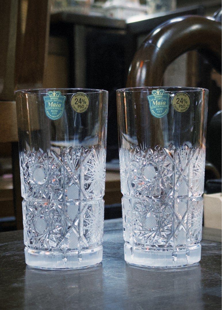 Bohemia Maia crystal hand cut cup 1 pair, Furniture & Home Living