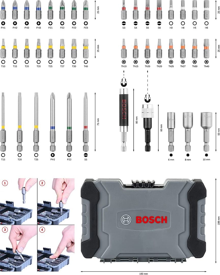 Bosch 43pcs (S2 modified steel) Professional Screwdriver Bit Set Extra ...