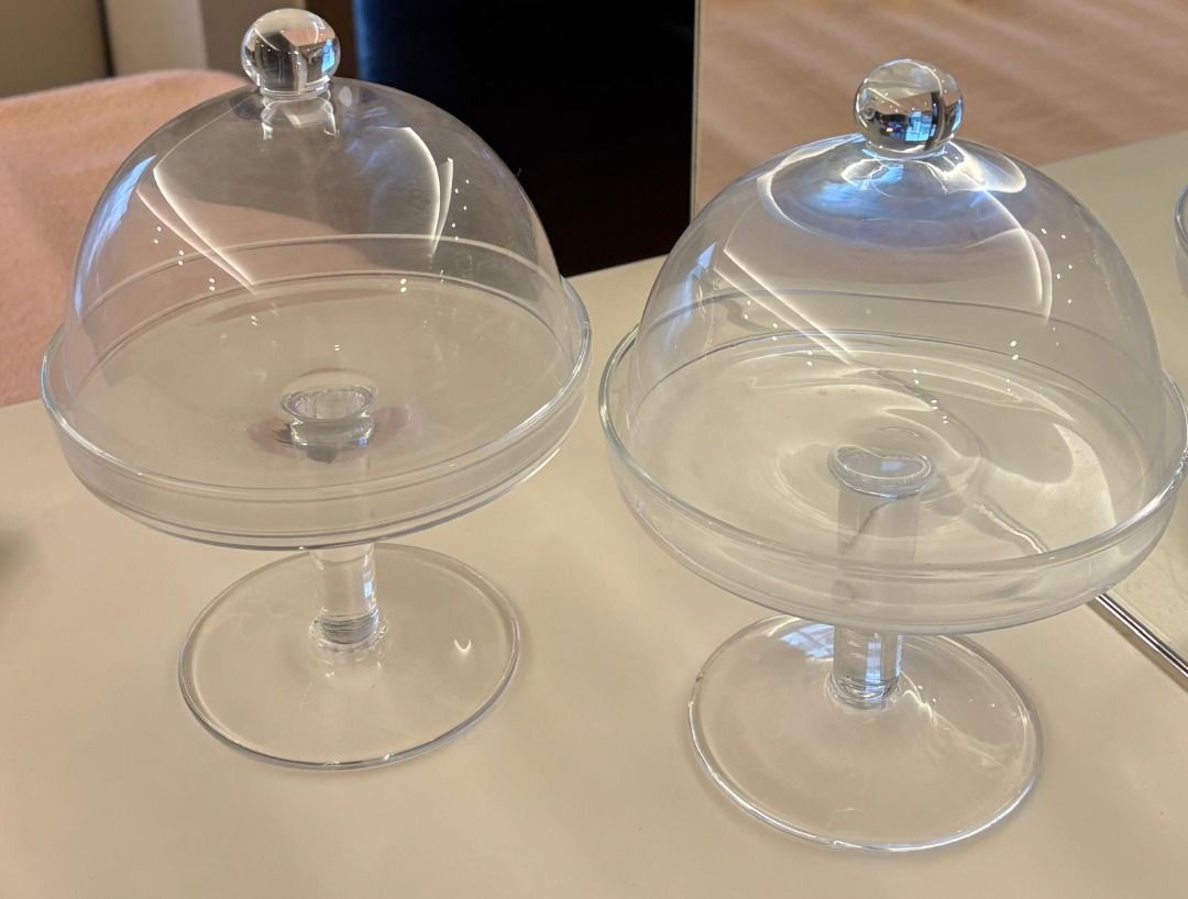 Clear Glass Cake Stands with Dome Lid (x 2 pieces)