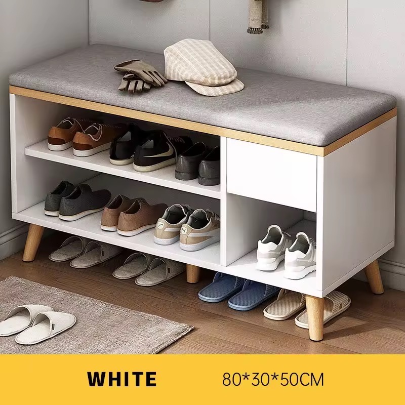 Cushioned Shoe Bench Cabinet | Entryway Shoe Rack Bench | Wooden Shoe ...