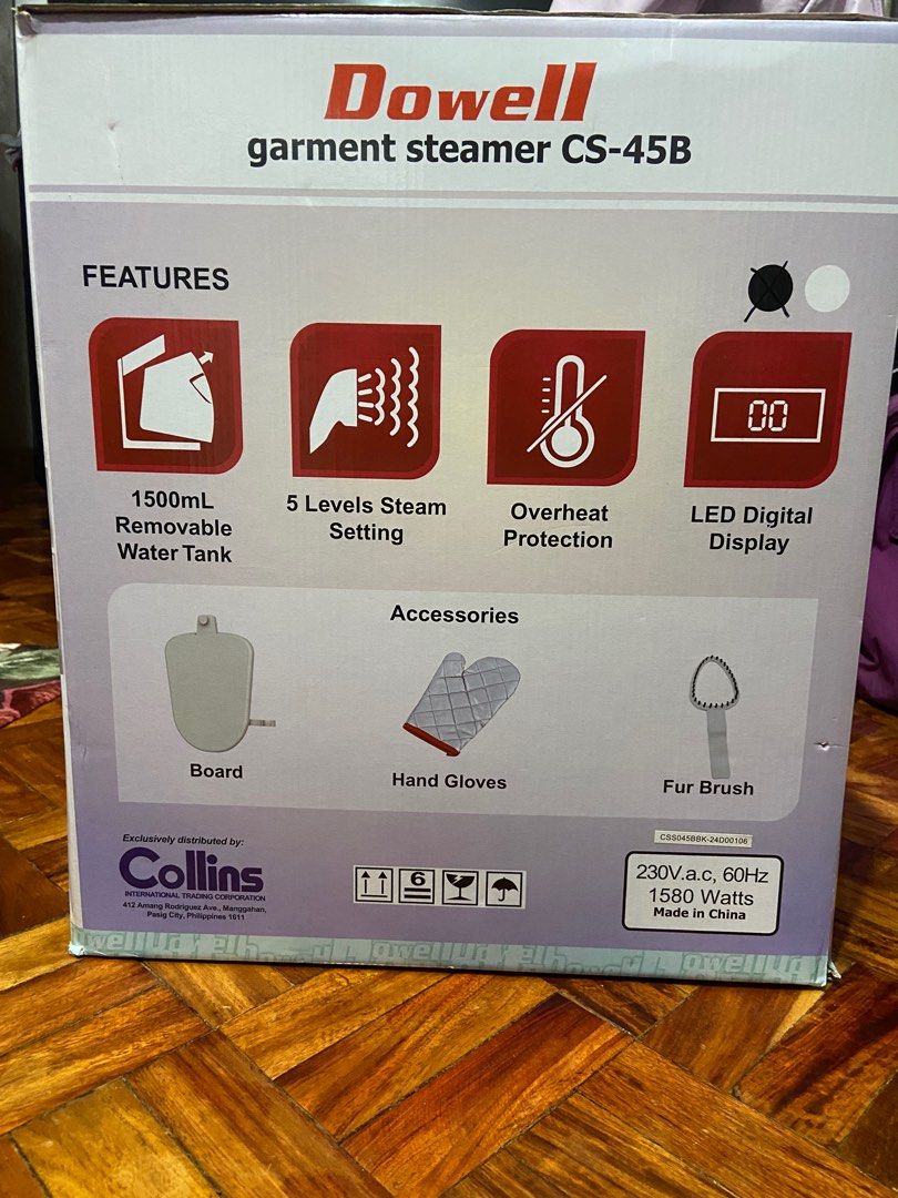 Dowell Prima Series Garment Steamer (Category: Irons & Steamers) located in Quezon City. Submitted by annikam (Listing ID 1379834284, Image 2). Description: Dowell Prima Series Garment Steamer CS-459 It is in good condition and only used two times, I’m selling it as my mother preferred using a clothing iron. It has only one flaw seen in the picture, but rest assured it does not affect the performance, and it appears just a yellowing in the color.