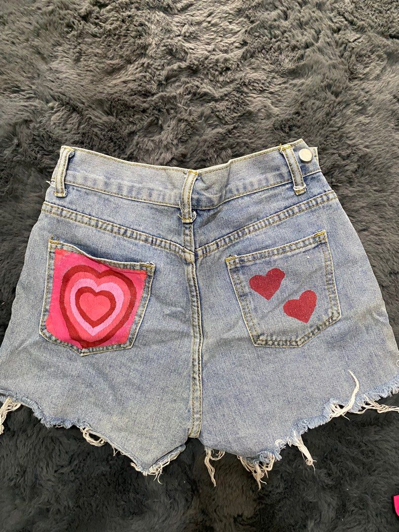 Hearts Hand Painted Denim Shorts (Category: Shorts) located in Malabon City. Submitted by nreesells (Listing ID 1379809139, Image 2). Description: - vv cute!.