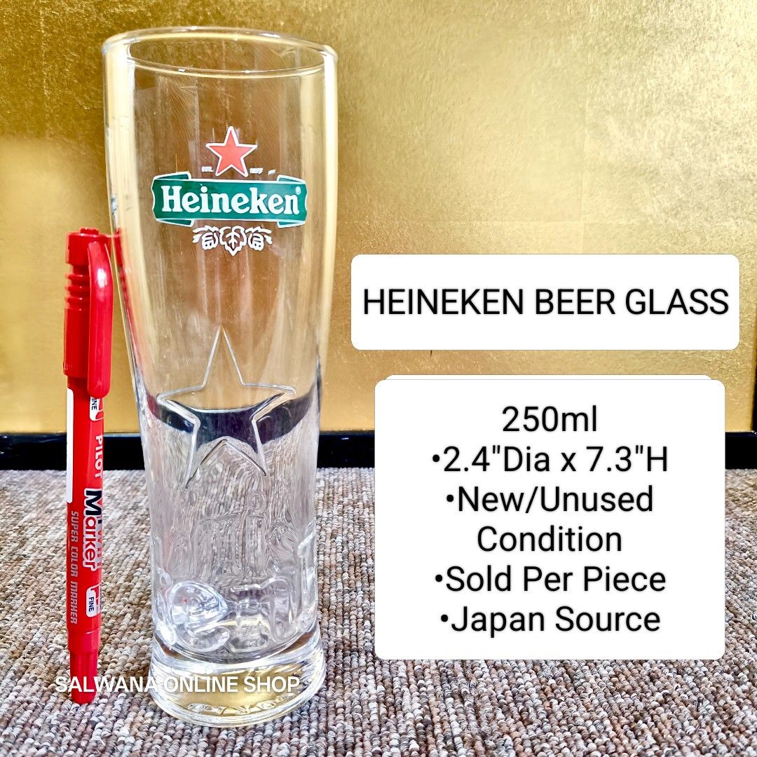 HEINEKEN BEER GLASS 250ML • JAPAN SURPLUS (Category: Dinnerware & Cutlery) located in Mabalacat. Submitted by salwanaonlineshop (Listing ID 1379769642, Image 1). Description: HEINEKEN BEER GLASS 250ML • JAPAN SURPLUS 🇯🇵 New / Unused Condition 🇯🇵 Sold per piece 🇯🇵 250ml-330ml Capacity 🇯🇵 No issue 🇯🇵 Japan Source 🇯🇵 ₱220 each 🛒 Follow us on S.H.O.P.E.E and L.A.Z.A.D.A at SALWANA ONLINE SHOP for more rare, vintage, collectible, unique s