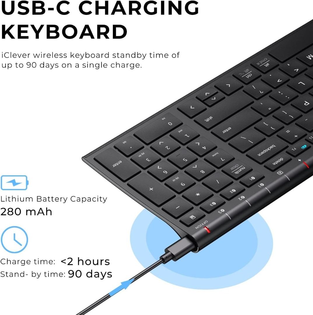 ICLEVER BK10 BLUETOOTH KEYBOARD (Category: Computer Keyboard) located in Paranaque City. Submitted by urbangiz_amb (Listing ID 1379796148, Image 3). Description: iClever BK10 Bluetooth Keyboard, Universal Bluetooth 5.1 Wireless Keyboard with Number Pad, Ergonomic Design, Multi-Device Compatibility, Stable Connection for Mac, iPad, iPhone, Android, Windows.
