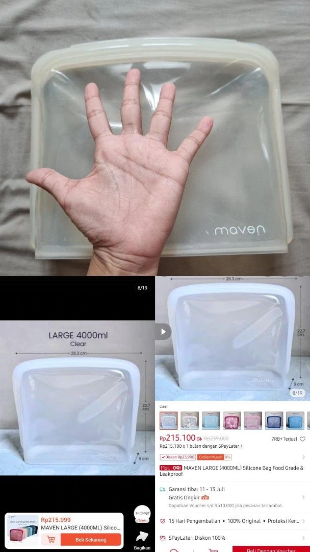 Maven silicone bag food grade 4000ml large tempat pompa asi dan