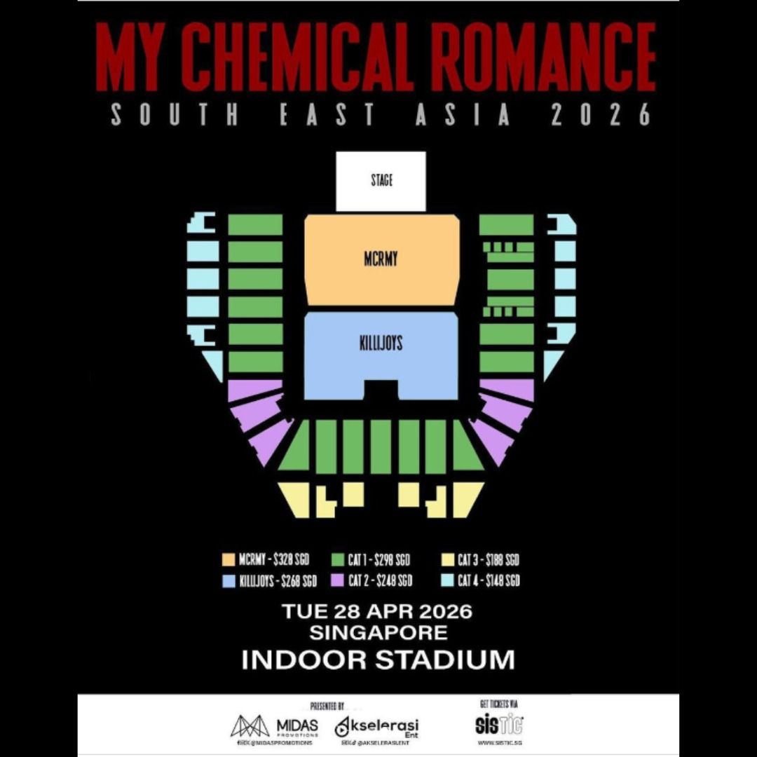 MY CHEMICAL ROMANCE LIVE IN SINGAPORE 2026 CONCERT TICKETS | MCRmy Kill  Joys CAT 1 2 3 4, Tickets & Vouchers, Event Tickets on Carousell
