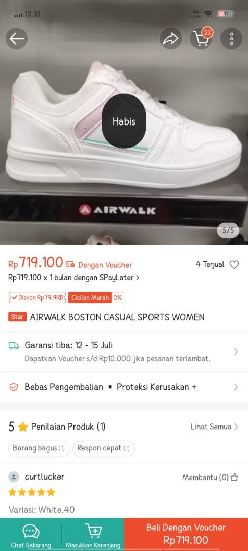 Nego- ORI AIRWALK BOSTON limited edition white pink size 39