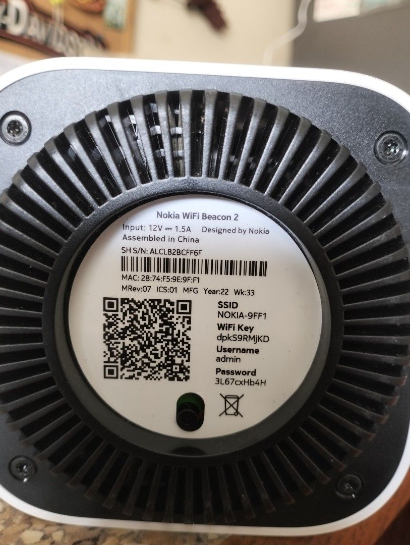 Router (Category: Other Accessories) located in Singapore. Submitted by curryson19 (Listing ID 1379742795, Image 2). Description: Nokia Wifi Router Beacon 2 perfect for home & small office X2.