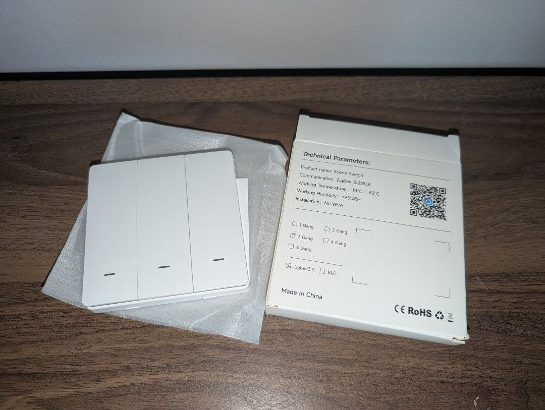 Smart Switch - Zigbee (Category: Electrical, Adaptors & Sockets) located in Singapore. Submitted by sellawaylor (Listing ID 1379760105, Image 1). Description: - New smart switch (bought extra) - Compatible with Zigbee 3.0 - 1 or 2 or 3-gang control - White color - $10 each (have various types) - Easy installation (no wiring needed) - Requires CR2032 battery (not included) - Comes with original packaging - Must already have Zigbee system to work.