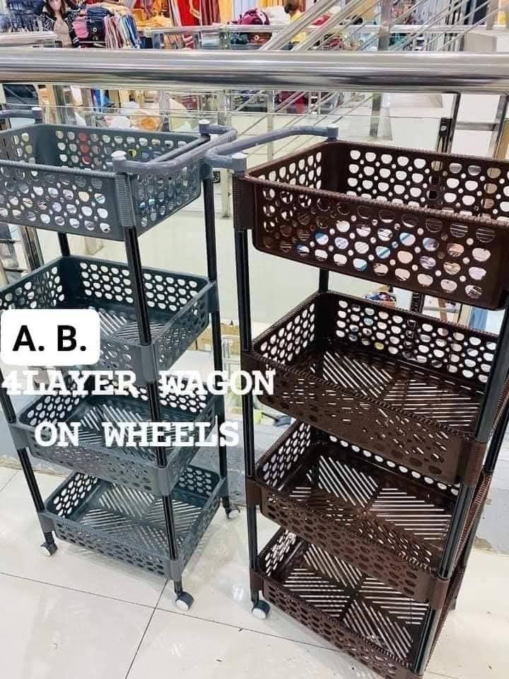 4 Layer Wagon Rack with Wheels (Category: Storage Boxes & Baskets) located in Manila. Submitted by onlineshoppersph (Listing ID 1379998288, Image 3). Description: Cash On Deliver - Metro Manila - Delivery Fee/Handling Fee shouldered by BUYERS - DF/HF depends on BUYERS Location LALAMOVE PICK UP - Cash on Deliver - Metro Manila & Nearby DELIVER THRU COURIER, CARGO & BUS - Provincial Buyers - Payment 1st Thank You.