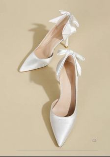 法式綢緞白色7cm高跟鞋40碼64236320562435110
