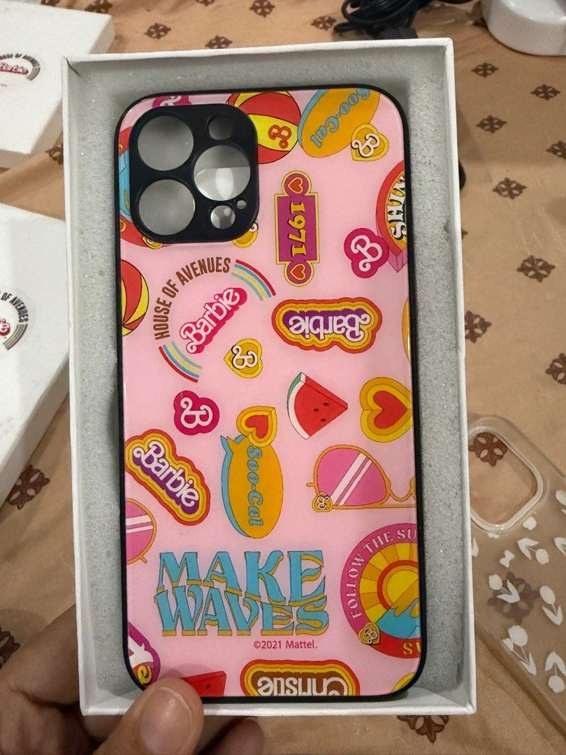 Authentic Barbie x HOA iphone 12 pro max cases (Category: Cases & Sleeves) located in San Mateo. Submitted by tiktok.tiktok (Listing ID 1380042529, Image 3). Description: Selling as set for 500 Issue: Box have stains due to storage Yung white case is medyo yellowish due to storage din But the black one is good as new Di po to nagamit. Been in the storage for a while Upgraded phone na so di na talaga sya magagamit. Thank you! .