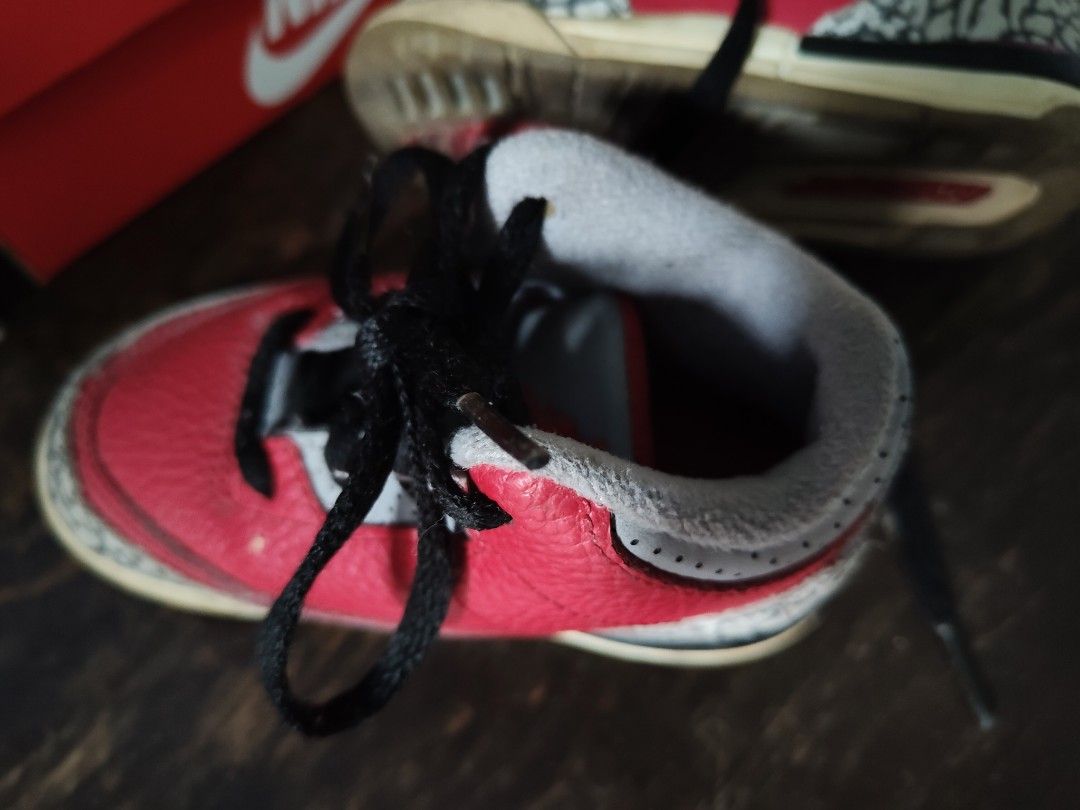 Authentic Nike air Jordan 3 red cement 14 cm (Category: Babies & Kids Fashion) located in Manila. Submitted by anyushka (Listing ID 1379963355, Image 2). Description: RFS: outgrown. no damage. 14 cm.
