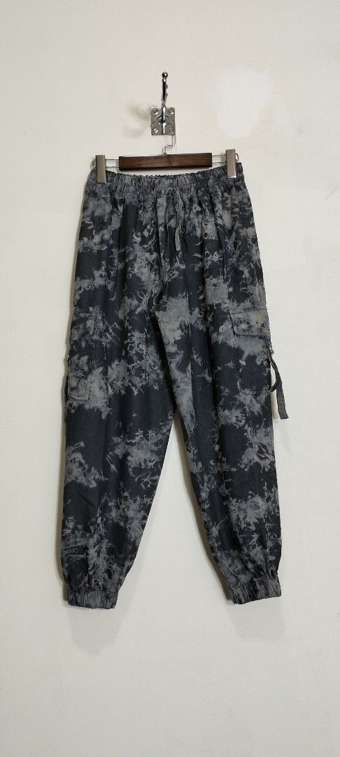 Black Grey Tie Dye Sweatpants, Fesyen Wanita, Pakaian Wanita