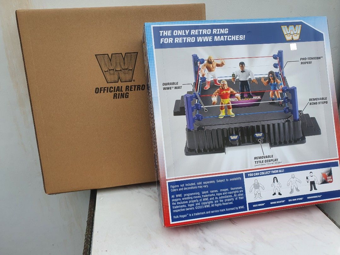 Bnew Sealed WWE Retro Ring (Category: Action & Battle Toys) located in Manila. Submitted by kiddgamer (Listing ID 1379939911, Image 2). Description: Can be picked up or delivered thru Lbc Grab or Lalamove. Note: This is only compatible with retro wwe action figures only.