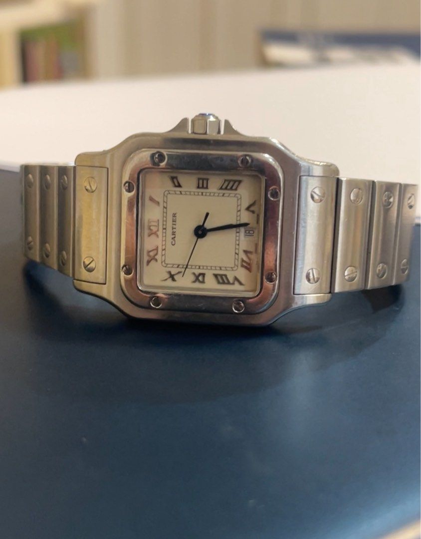Cartier Santos Galbee Medium (Category: Luxury Watches) located in Manila. Submitted by mikanleachon (Listing ID 1379913049, Image 3). Description: Model: Santos Galbee LM AS Quartz Serial Number: 1564 CC184907 268K negotiable No box. Has authentic Cartier Pouch. Recently serviced papers / receipt from Cartier 6750 Philippines. Condition: GOOD AS BNEW! 9-9.5/10 Recently done: Complete service 35.4k Hands replacement 4.6k Dial replacement 22k Buff