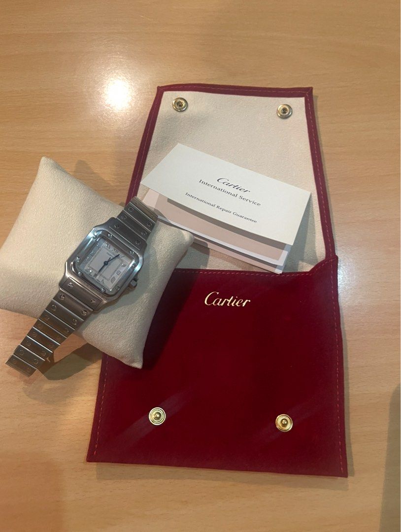 Cartier Santos Galbee Medium (Category: Luxury Watches) located in Manila. Submitted by mikanleachon (Listing ID 1379913049, Image 1). Description: Model: Santos Galbee LM AS Quartz Serial Number: 1564 CC184907 268K negotiable No box. Has authentic Cartier Pouch. Recently serviced papers / receipt from Cartier 6750 Philippines. Condition: GOOD AS BNEW! 9-9.5/10 Recently done: Complete service 35.4k Hands replacement 4.6k Dial replacement 22k Buff