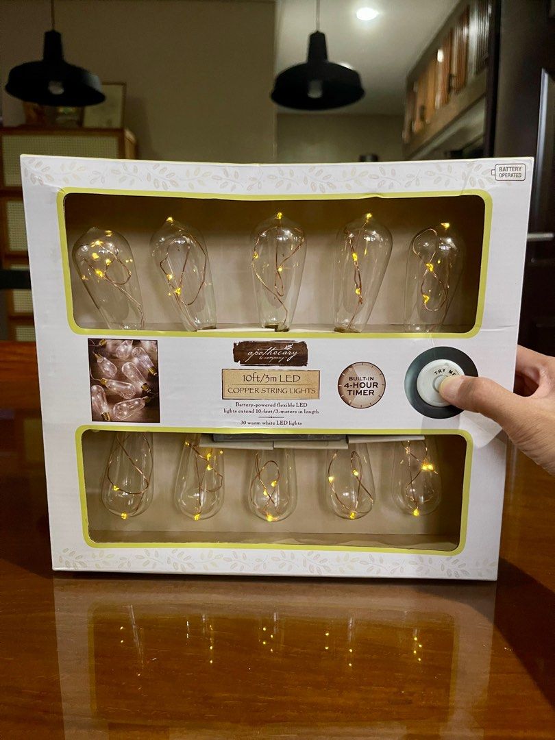 Copper String Lights (Category: Lighting) located in Marikina City. Submitted by krgcom (Listing ID 1380080141, Image 3). Description: Status: brand new 10 Edison bulbs; lights extend 10ft/3m in length Requires 3 “AA” batteries.