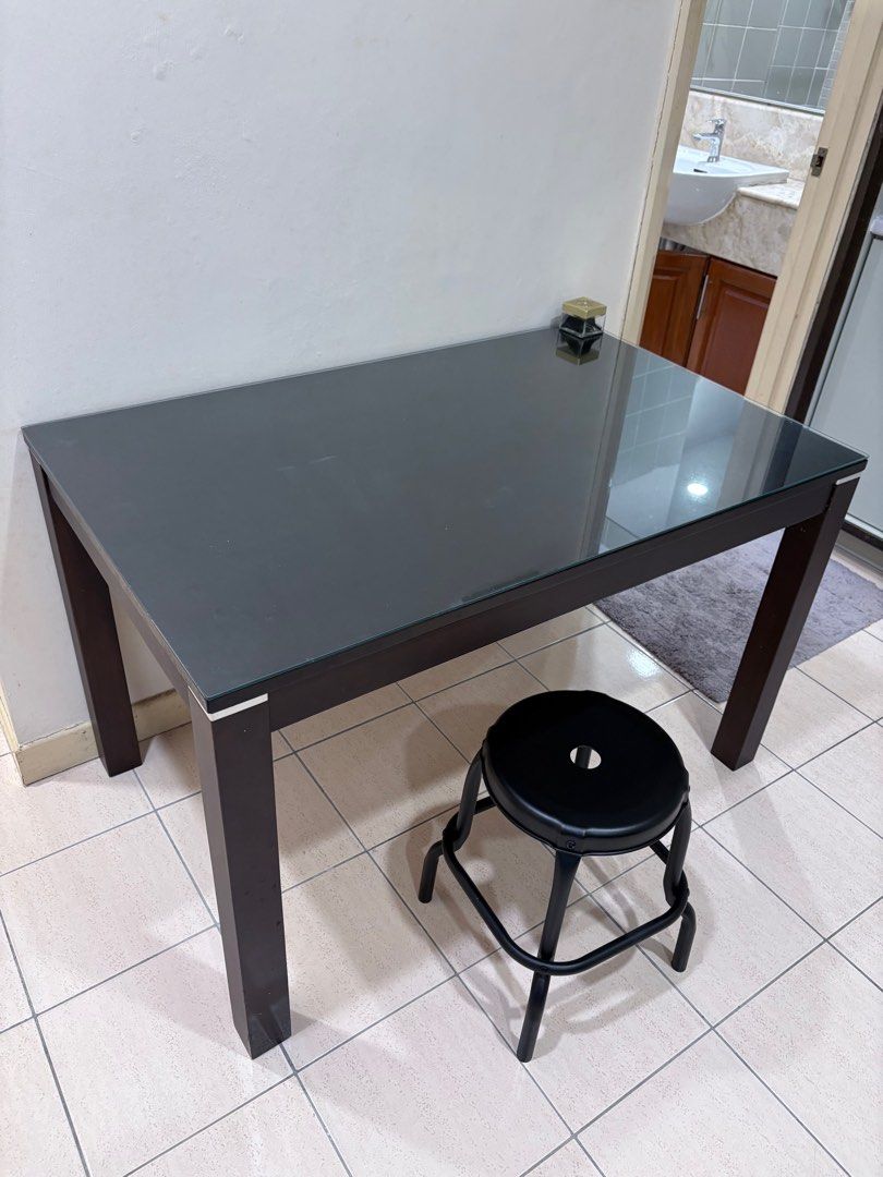 Dining table / Study table (Category: Tables & Sets) located in Kuala Lumpur. Submitted by loloie (Listing ID 1379924199, Image 2). Description: Good condition. Solid wood. Customised glass on the top. Pick up from Amcor Service suites. See pictures for dimensions .