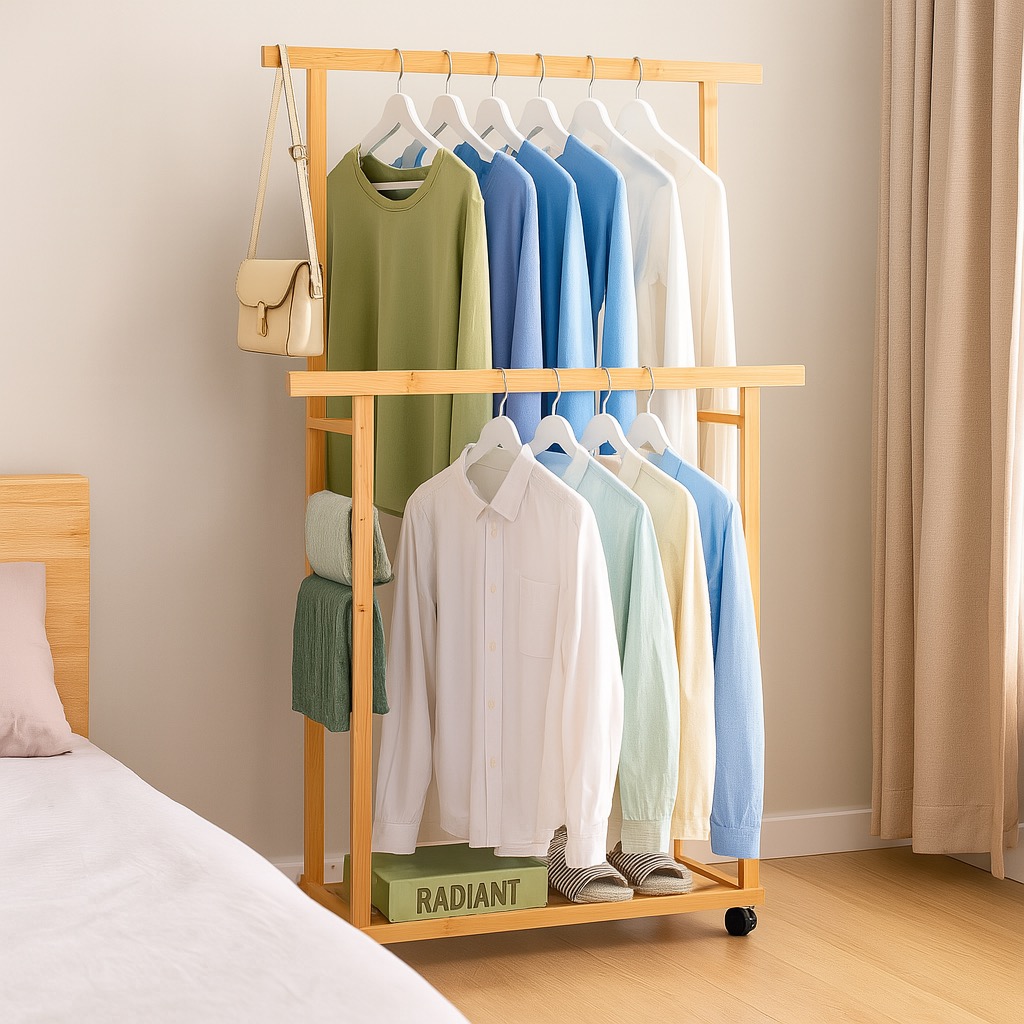 Double Hanging Clothes Rack | Wooden Clothes Hanger Rack | Mobile ...