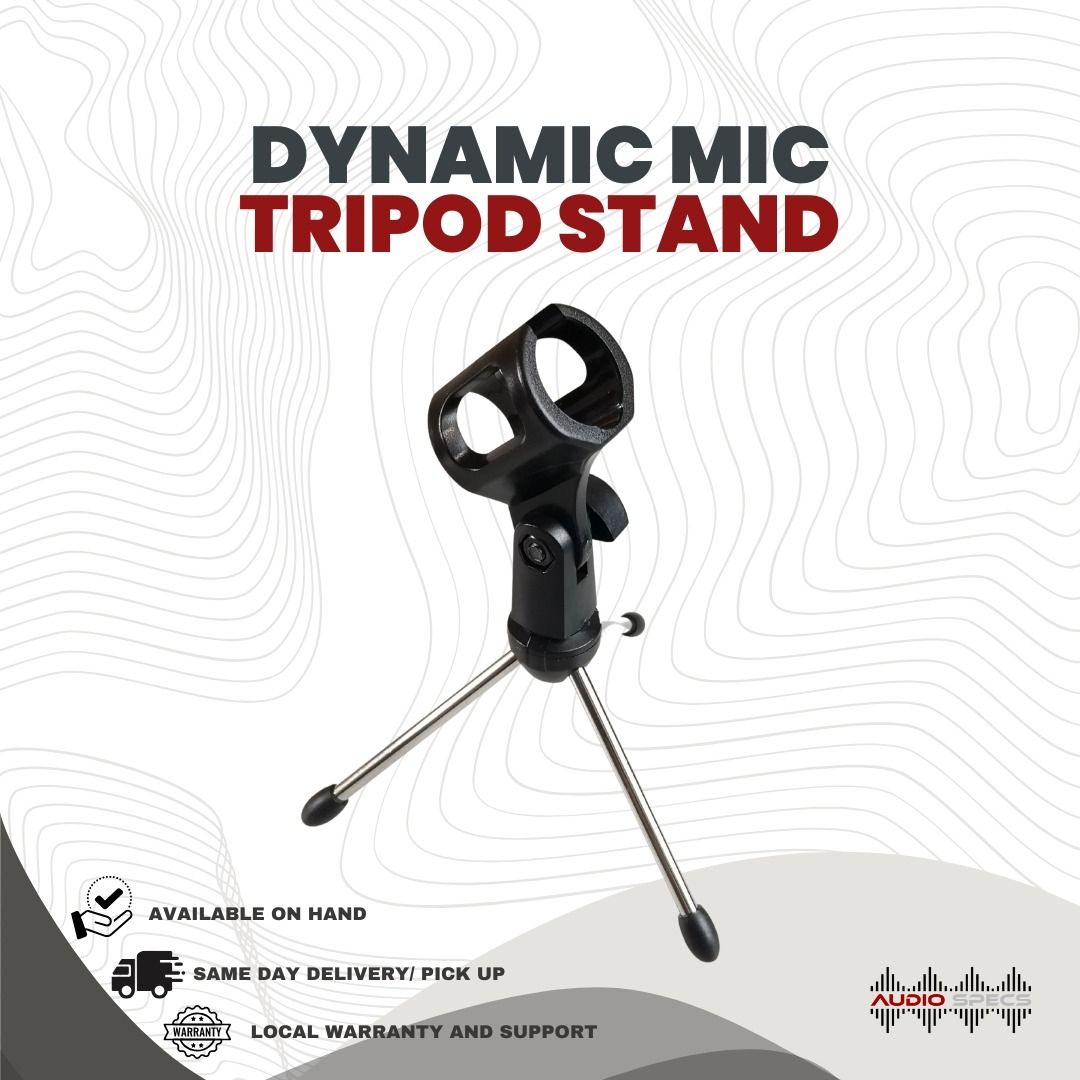 Dynamic Microphone Tripod Stand (Category: Microphones) located in Quezon City. Submitted by allanpauco (Listing ID 1074358347, Image 1). Description: Dynamic Microphone Tripod Stand Brand new Items available on hand Available for pick-up or shipping courtesy of buyer All items are tested and guaranteed in good working conditions before we handover to our buyers. Exceptions are those in sealed packaging's. Description: Desktop Microphone Tripod S