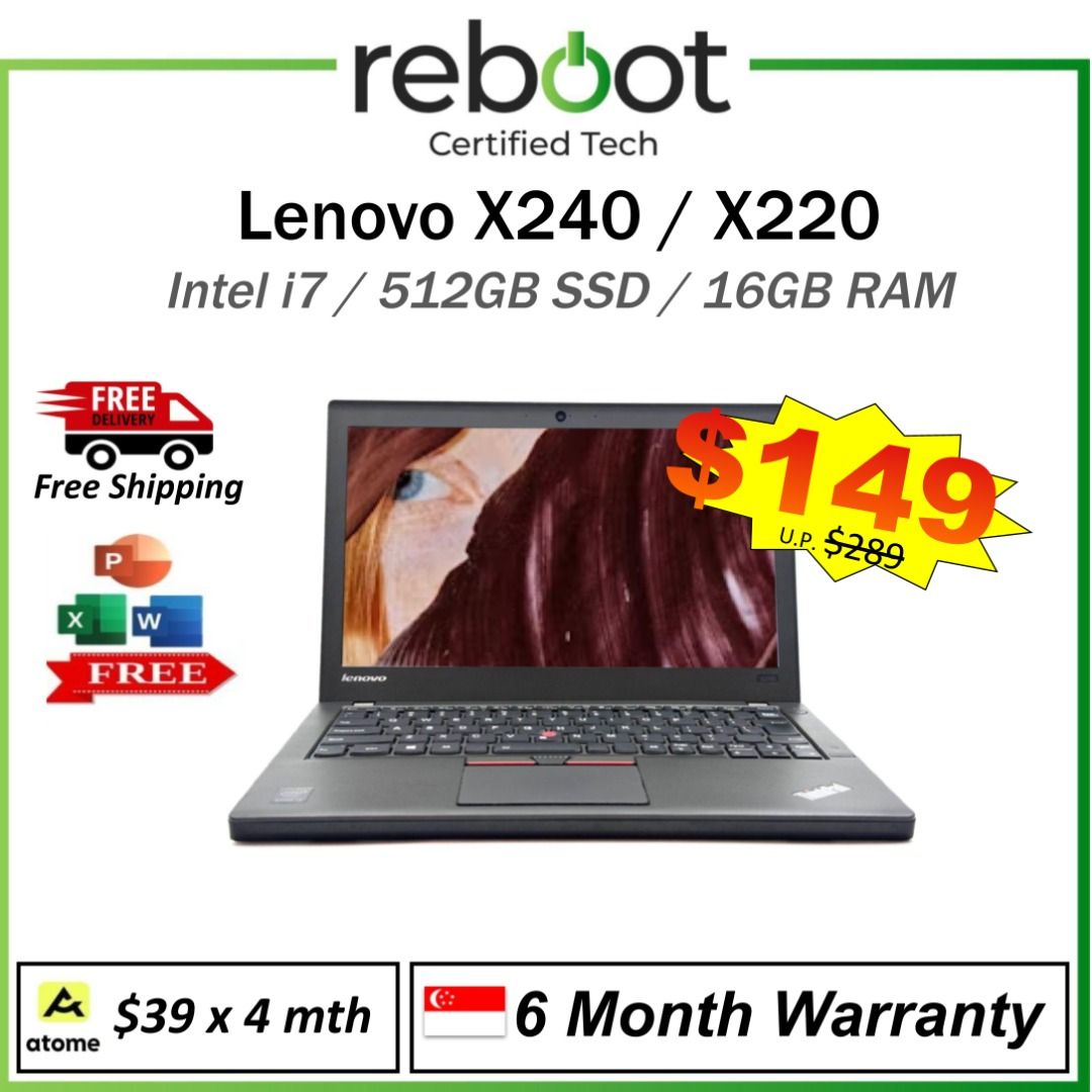 Lenovo Intel i7 Laptop - Thinkpad X240 / X220 Laptop - 16GB + 512GB - Lifelike colors - Stunning screen - Windows 11 + Free MS Office - Wholesale Price ! (Category: Laptops & Notebooks) located in Singapore. Submitted by buyatfuji (Listing ID 1379940705, Image 1). Description: "Click here for more special deal !!!! https://www.carousell.sg/u/buyatfuji/ 👨‍🔧 FREE Additional 3 𝐌𝐨𝐧𝐭𝐡 𝐖𝐚𝐫𝐫𝐚𝐧𝐭𝐲 !! First 10 set only !!! 🎀 𝐋𝐞𝐧𝐨𝐯𝐨 𝐗
