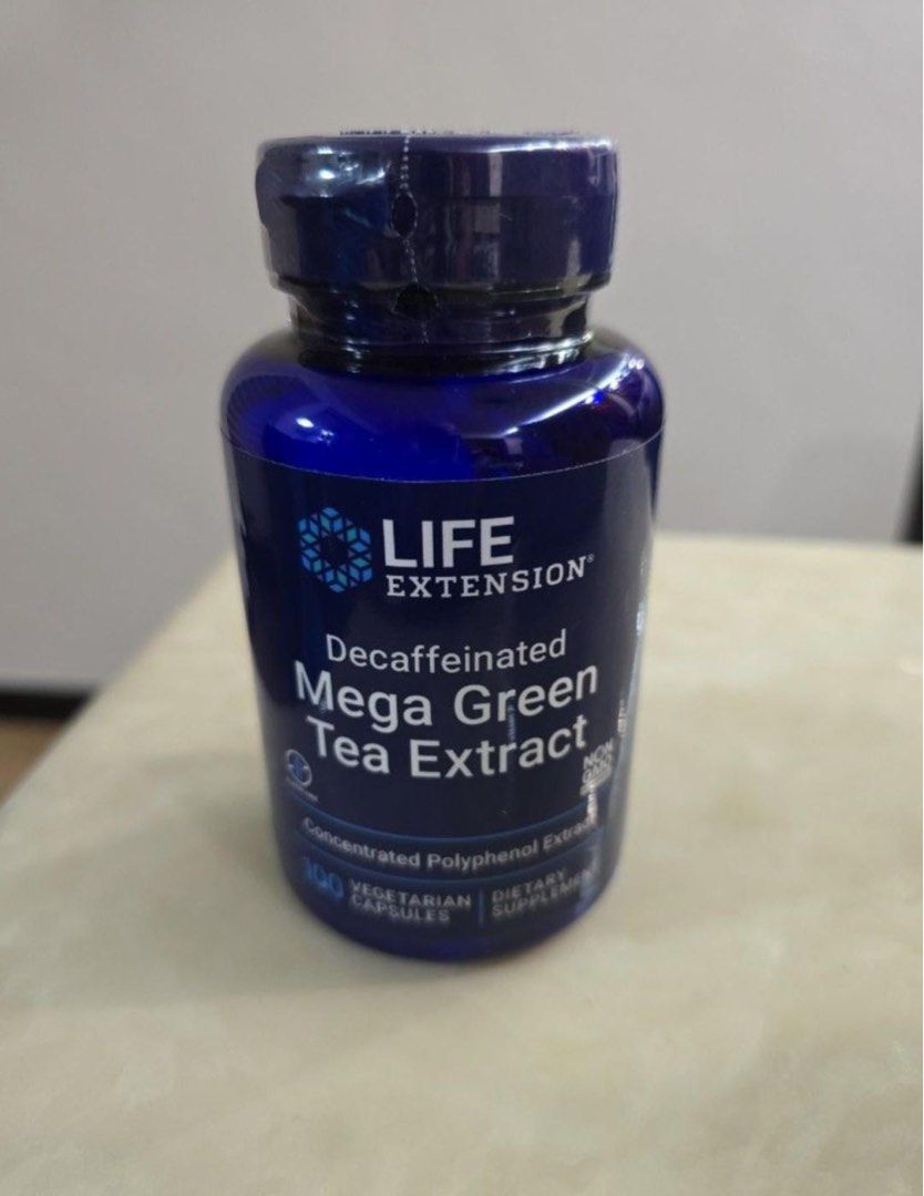 Life Extension Decaffeinated Mega Green Tea Extract (Category: Health Food, Drinks & Tonics) located in Singapore. Submitted by shri.gan.8889 (Listing ID 1379936682, Image 2). Description: New, sealed bottle of Life Extension Decaffeinated Mega Green Tea Extract. Contains 100 vegetarian capsules. Each capsule provides 725mg of green tea extract. Concentrated Polyphenol Extract. Best before date not visible..
