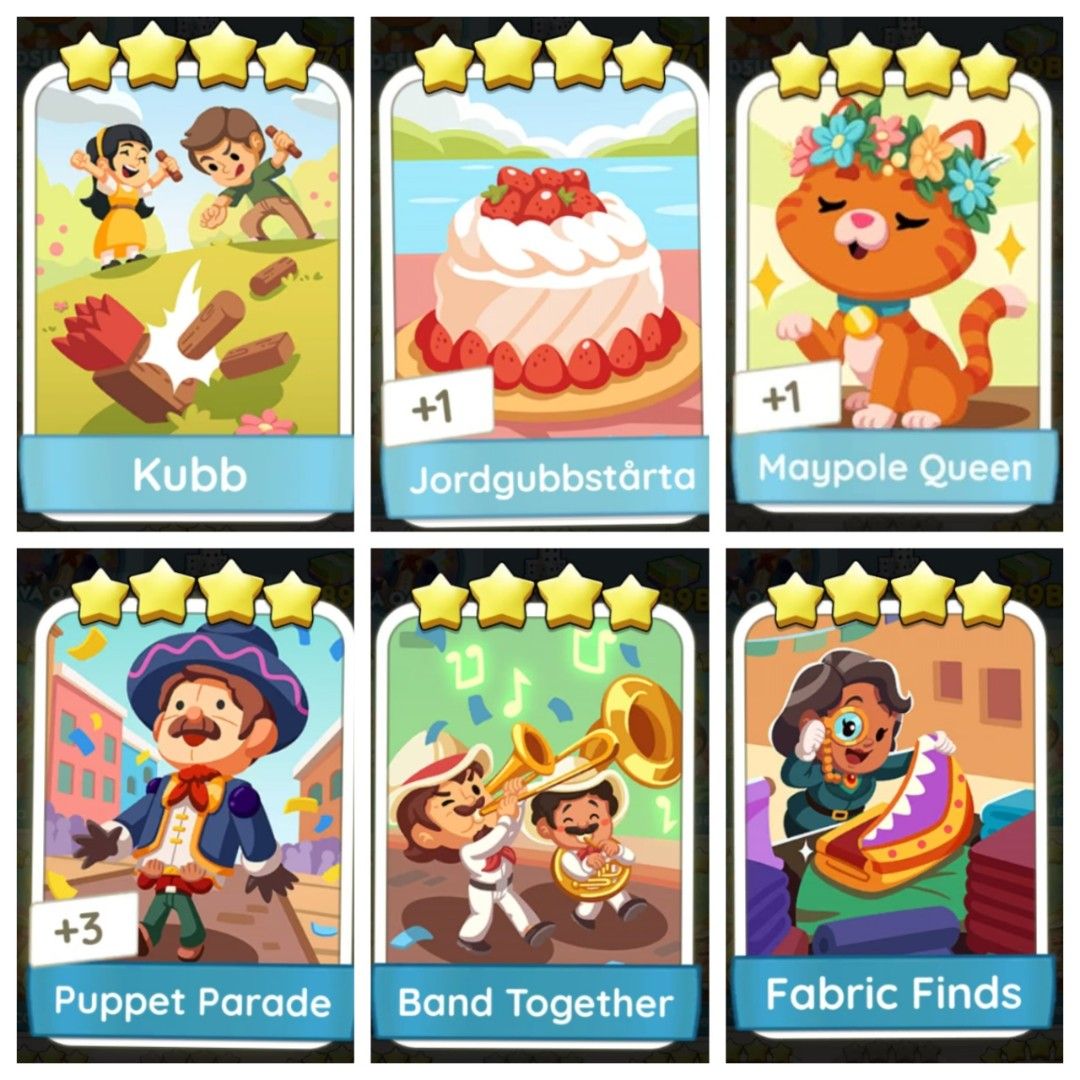 Monopoly go sticker set 13 maypole queen,kubb,jordgubbstartaand set 14 ...