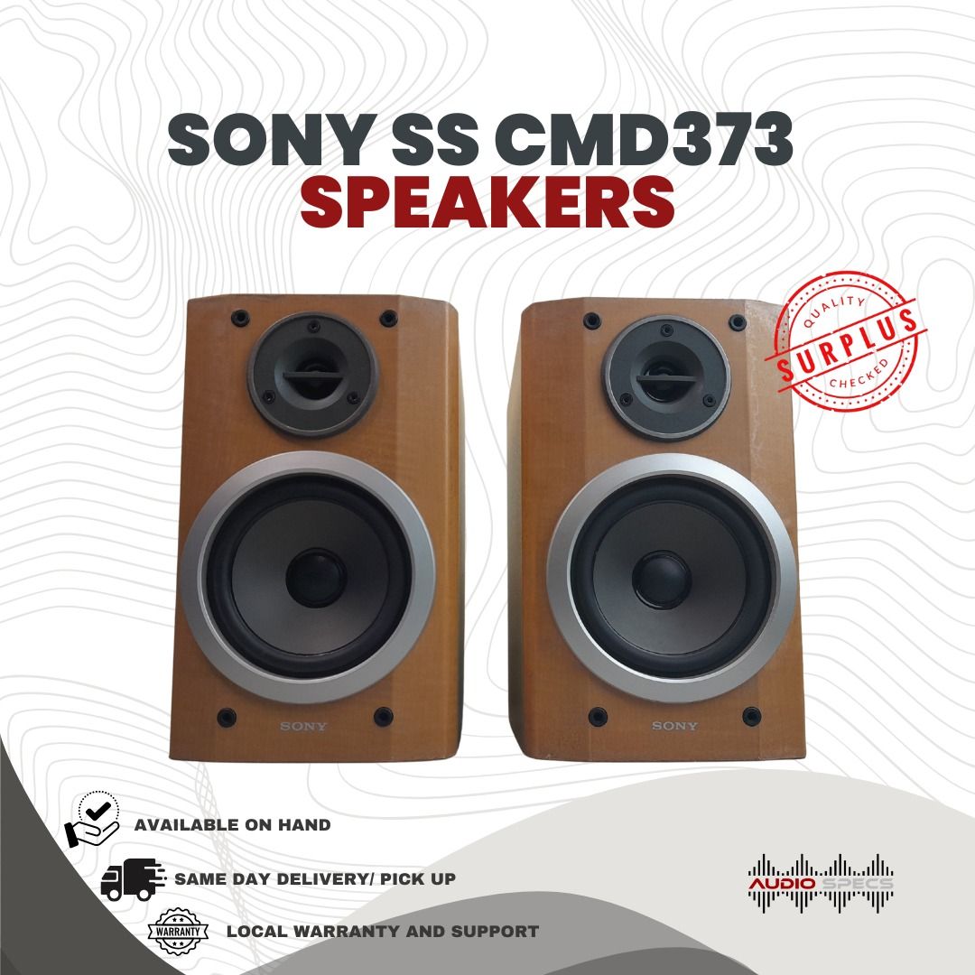Sony SS-CMD373 Passive Mini HiFi Bookshelf Speakers (Category: Soundbars, Speakers & Amplifiers) located in Quezon City. Submitted by allanpauco (Listing ID 1311266583, Image 1). Description: 🔥Sony SS-CMD373 Passive Mini HiFi Bookshelf Speakers🔥 2-way rear ported Slightly used in very good sounding condition 👌 Good Sound Quality. Soft Bass Clarity. 6Ω Impedance, 50w 2 weeks testing warranty Compatibility is the buyer's responsibility. Availabl