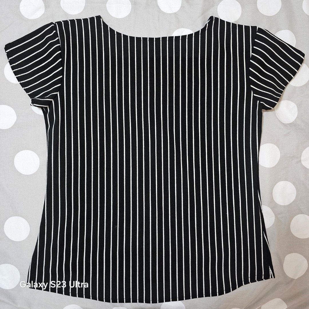 Stripes black and white soft blouse with peekaboo front (Category: Blouses) located in San Juan City. Submitted by love_tycoonj (Listing ID 1380086531, Image 2). Description: .