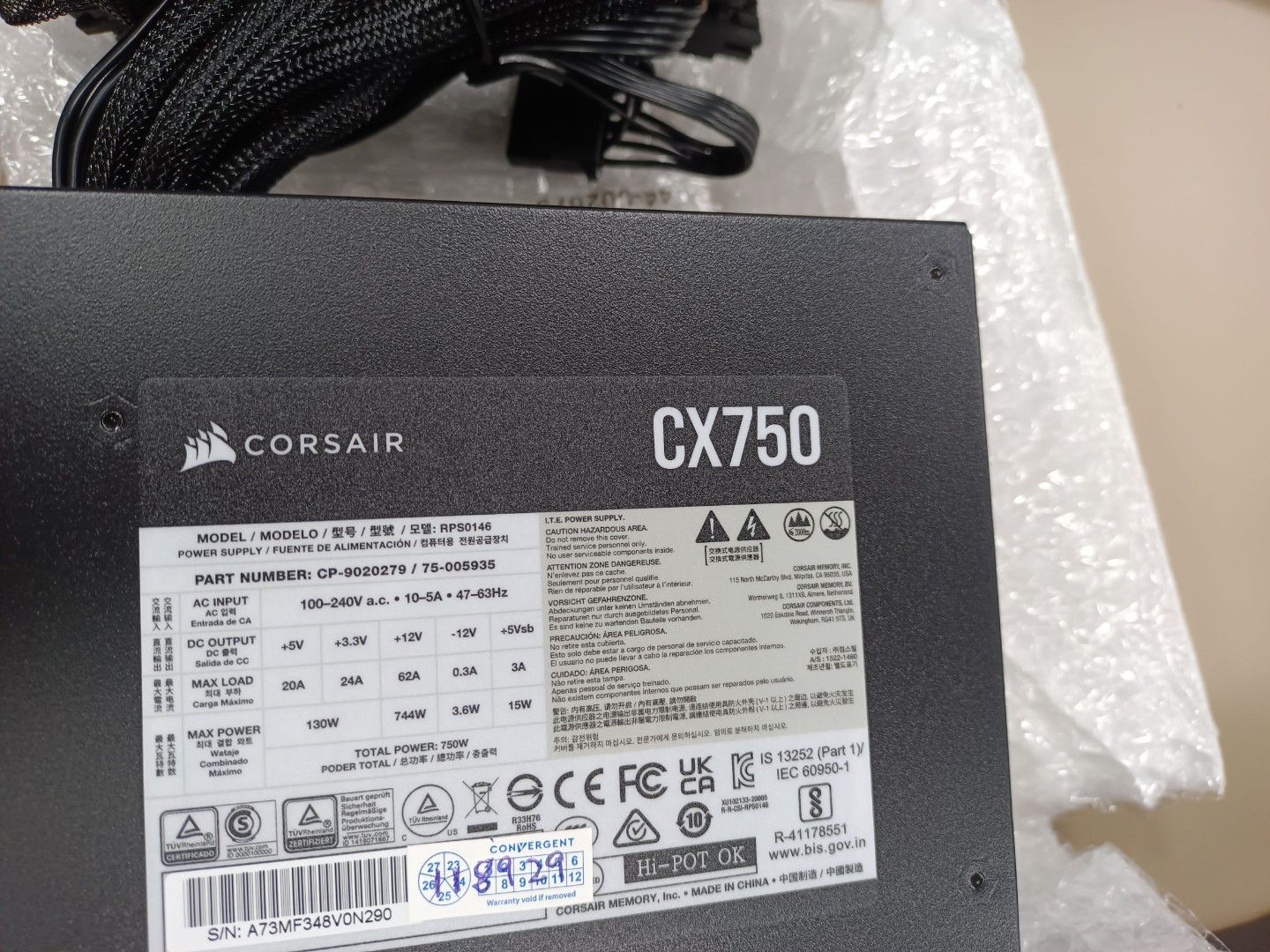 WTS Corsair CX750 80+ Bronze ATX Power Supply.63220268874243111