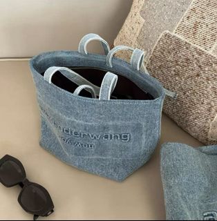 alexanderwang 印花徽標logo可調節肩帶 棉 tote袋 細號 女款 藍色64212406837251110