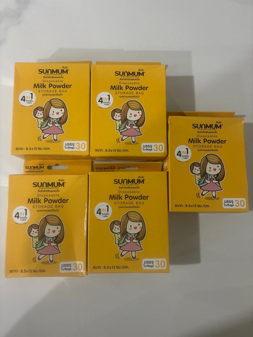 BNIB Sunmum Disposable Milk Powder Storage Bag (Category: Breastfeeding & Bottle Feeding) located in Singapore. Submitted by shopping_geek (Listing ID 1380262846, Image 1). Description: Sunmum disposable milk powder storage bags. Each box contains 30 bags. 4-in-1 function. BPA-free. Perfect for storing milk powder on the go. Easy to use and convenient. Buy 1 for $3, 3 for $8 All for $12 Expiry: 14/12/2029.