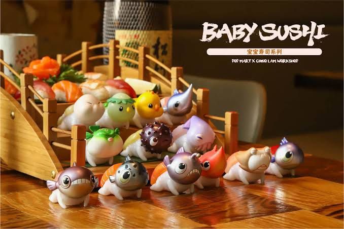 Chino Lam Baby Sushi (9) (Category: Designer & Blind Box Toys) located in Makati City. Submitted by crayonf5 (Listing ID 1380166890, Image 3). Description: For Sale: Popmart Chino Lam Workshop Baby Sushi Figures (9) With a factory flaw/defect on 1 figure. Some foil packs are still sealed. With box and card. Payment: BDO / GCash Shipping: Grab / Lalamove (buyer's expense) Location: Makati.
