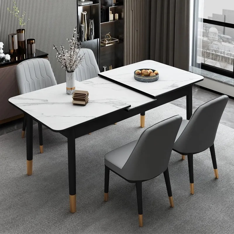 Dining table with induction cooker rock slab dining table telescopic ...