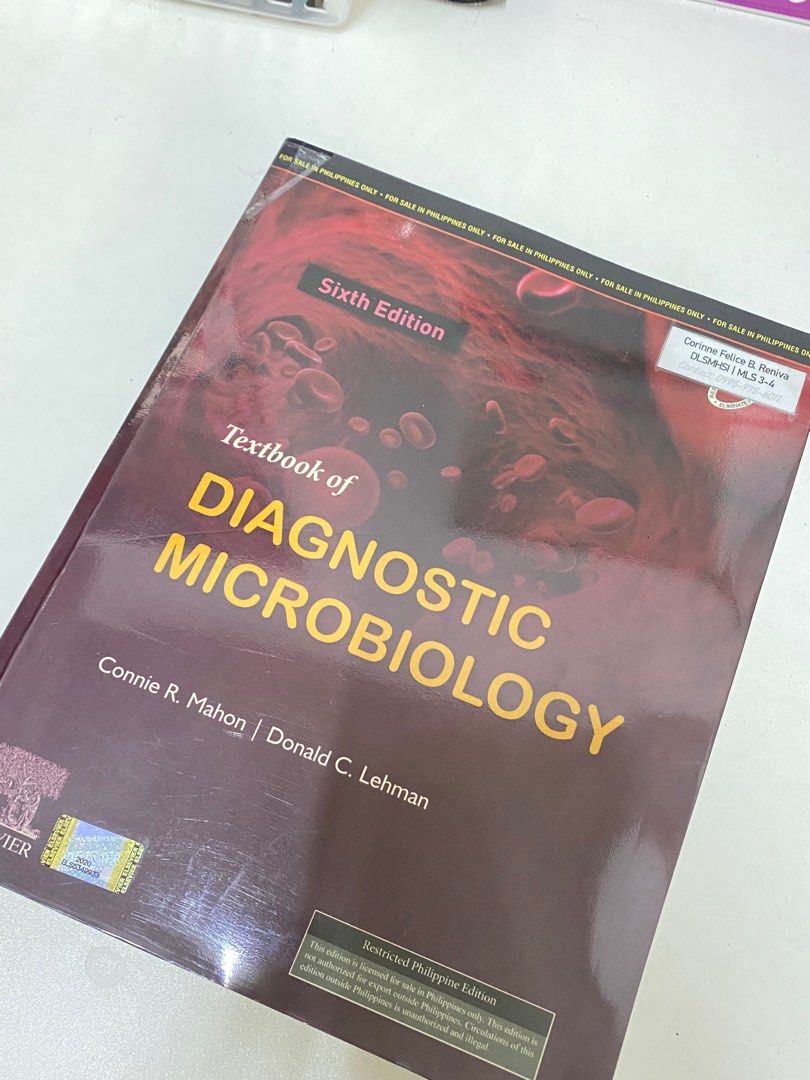 mahon 6th edition medtech book (Category: Textbooks) located in Imus. Submitted by littlekerubin (Listing ID 1380194423, Image 1). Description: FOR SALE: MAHON 6TH ED Diagnostic Microbiology (Mahon, 6th ed.) ₱1,350 only lightly used bc we have transes / with minimal annotations and highlight. 📍 imus, cav 🧾gcash, gotyme, bpi 📦 lalamove, j&t.