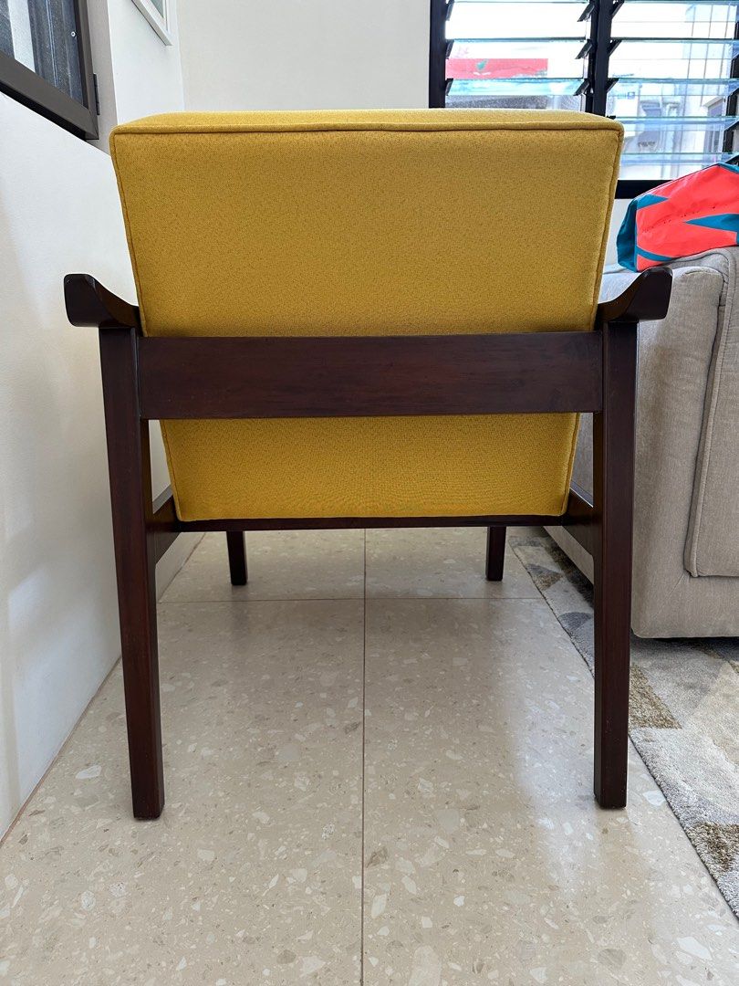 MCM Chair (Category: Chairs) located in Makati City. Submitted by dram86 (Listing ID 1380125866, Image 2). Description: Mid century Modern Accent Chair Slightly used Custom-made Yellow.