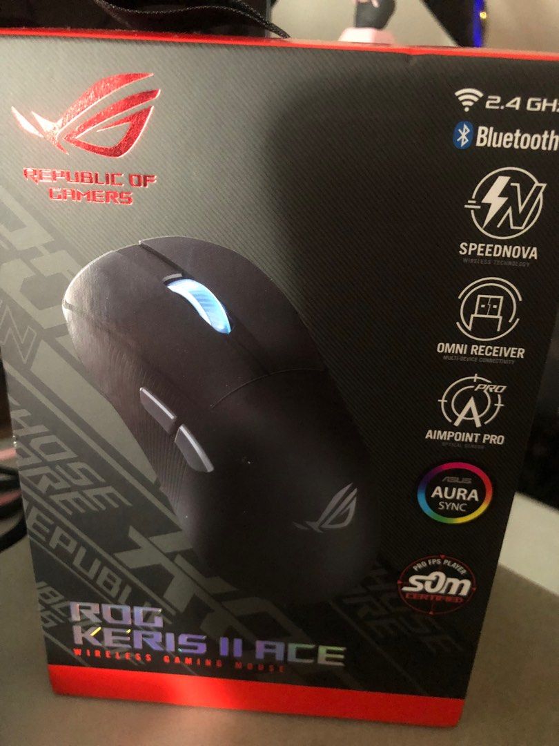 ROG gaming mouse (Category: Mouse & Mousepads) located in Manila. Submitted by bonets_boutique (Listing ID 1380162888, Image 1). Description: ROG KERIS II ACE Authentic #gamingmouse #ROGMOUSE Bought in Hongkong .