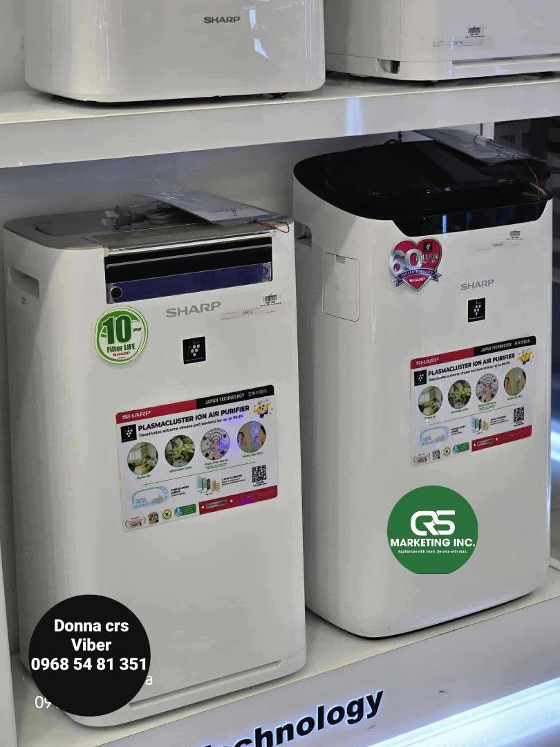 Sharp air purifier (Category: Water Purifiers & Dispensers) located in Manila. Submitted by donnasagao03665 (Listing ID 1380146441, Image 2). Description: 💚 SHARP AIR PURIFIER / SHARP AIR PURIFIER WITH DEHUMIDIFIER / SHARP AIRPURIFIER WITH HUMIDIFIER 💚 FP-J30E-A - 6,200 (BLUE) 23SQM FP-J60E-W - 17,000 48SQM DW-E16FP-W - 19,600 24SQM with dehumidifier DW-J27FP-W - 19,800 32SQM with dehumidifier 📍AIR PURIFIER WITH HUMIDIFIER KC G40E W 26sqm - 17