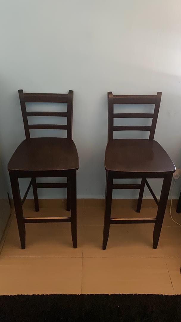 Solid wood stool (Category: Chairs) located in Kuala Lumpur. Submitted by khaled_el (Listing ID 1380177891, Image 3). Description: One for 60rm Two for 100rm - height from seat; 73 - Height from backrest; 107 - Seat Width; 43 - Length; 45.