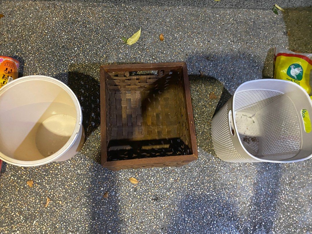 Trash Can and wooden box (Category: Storage Boxes & Baskets) located in Pasig City. Submitted by sms2019 (Listing ID 1380216135, Image 2). Description: Looking for next home or office to go to . Original prices : 150. 50 each . Or 100 for all 3. .