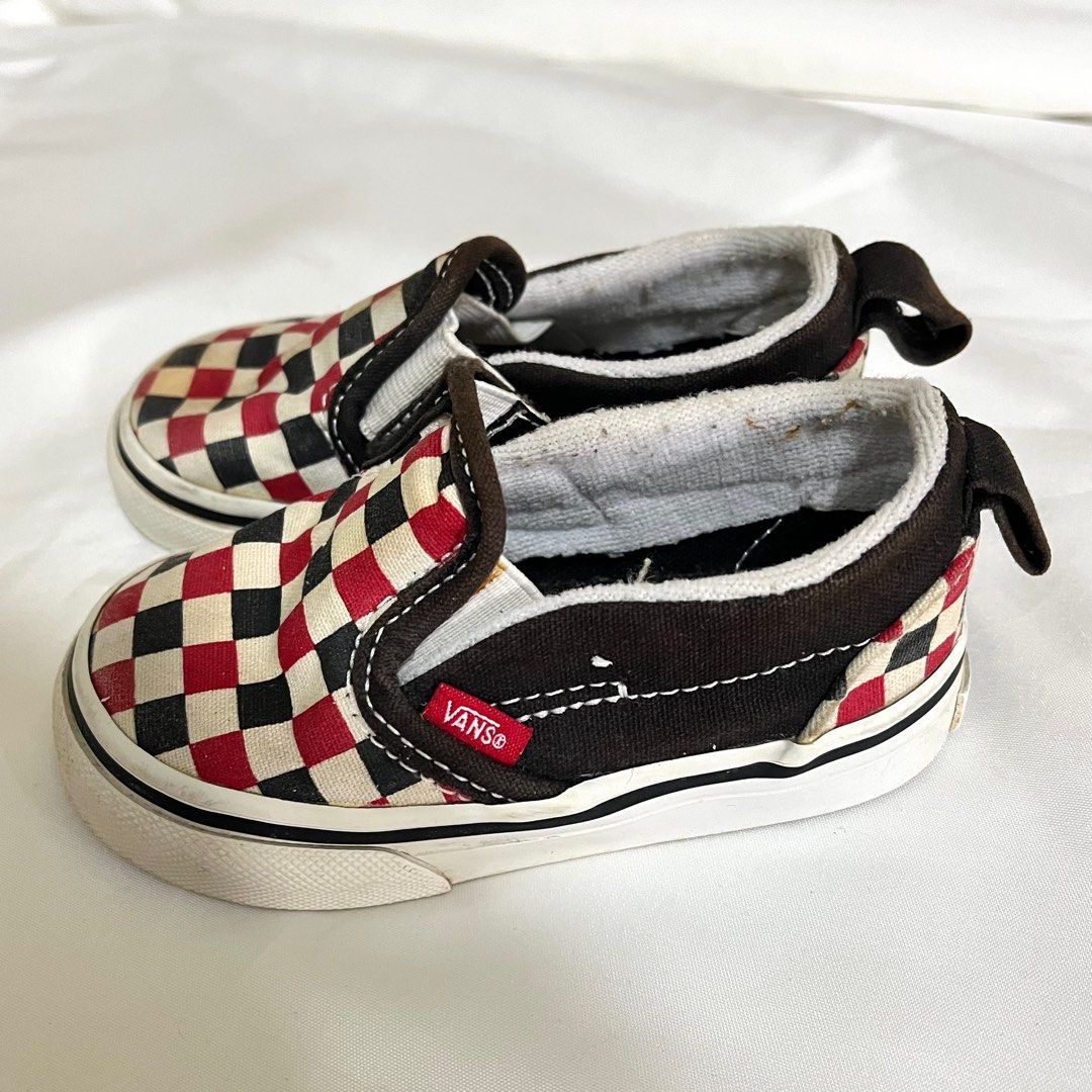 [Vans] Slip On Checkerboard Black Red US Toddler 5/ cm Sepatu Canvas  Bayi Baby Kids