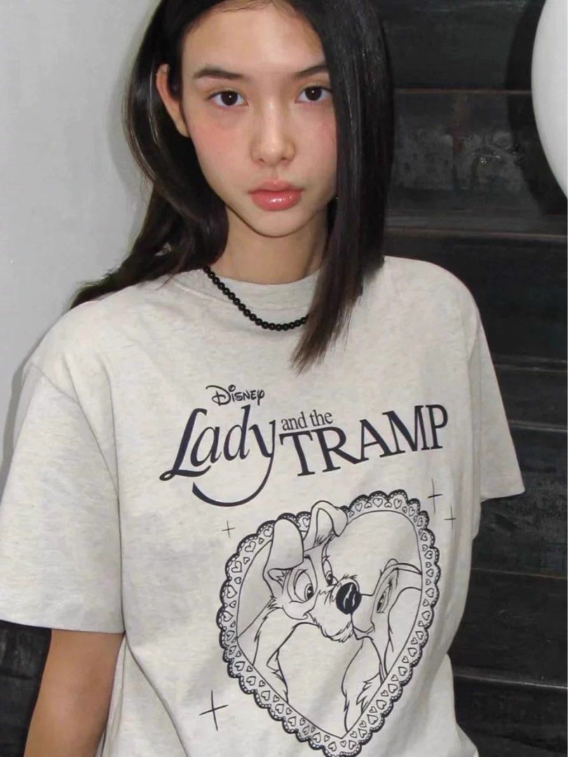 ◆RONRON◆ HEART LADY AND THE TRAMP BASIC FIT T SHIRT OATMEA HEART LADY AND THE TRAMP BASIC FIT T SHIRT OATMEAL - RONRON 론론
