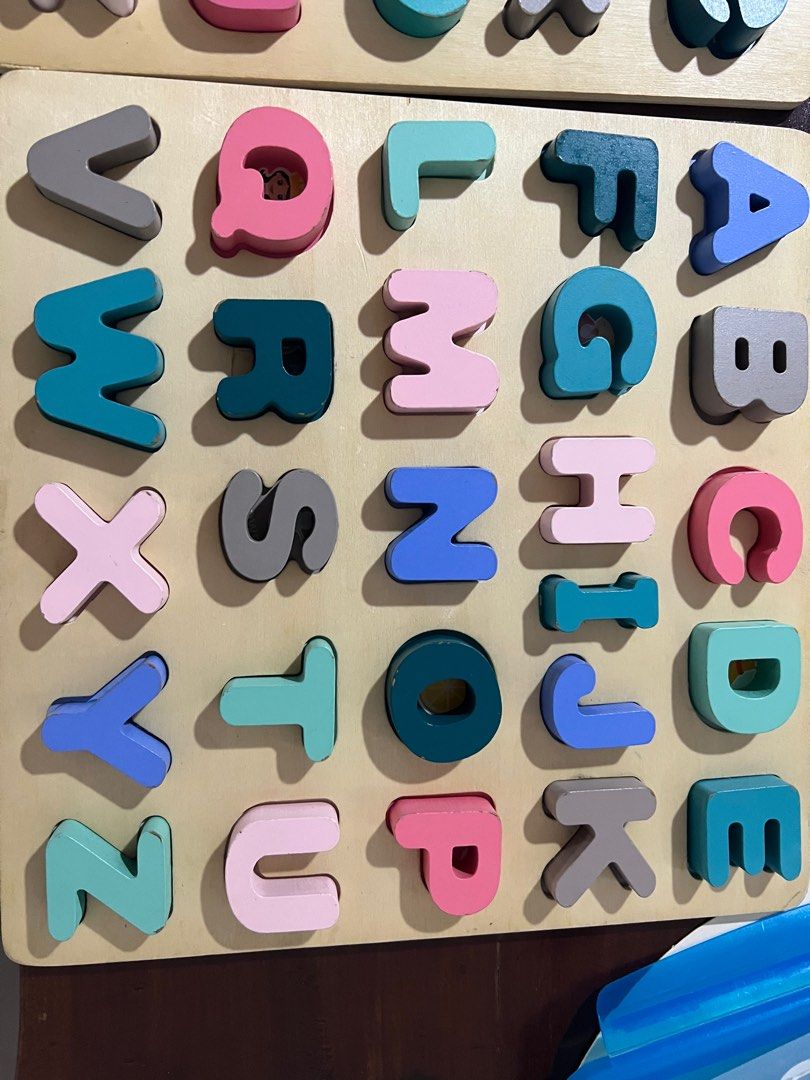 Alphabet numbers wooden blocks puzzle (Category: Educational & Learning Toys) located in Manila. Submitted by nihanna8 (Listing ID 1380385735, Image 2). Description: 300 take all Missing small letter x.