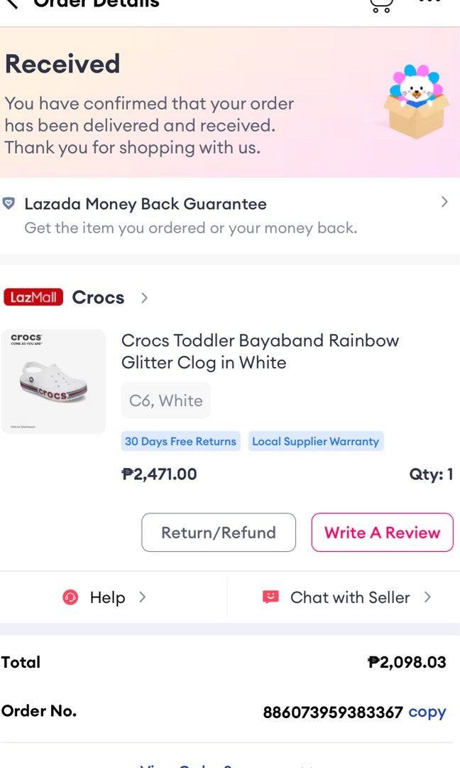 Authentic Crocs toddler bayaband white rainbow glitter clog (Category: Babies & Kids Fashion) located in Bulacan. Submitted by solovedbyjel (Listing ID 1380451548, Image 2). Description: Swipe to see more pics and condition of the slippers. Size C6! Can be unisex. Negotiable price..