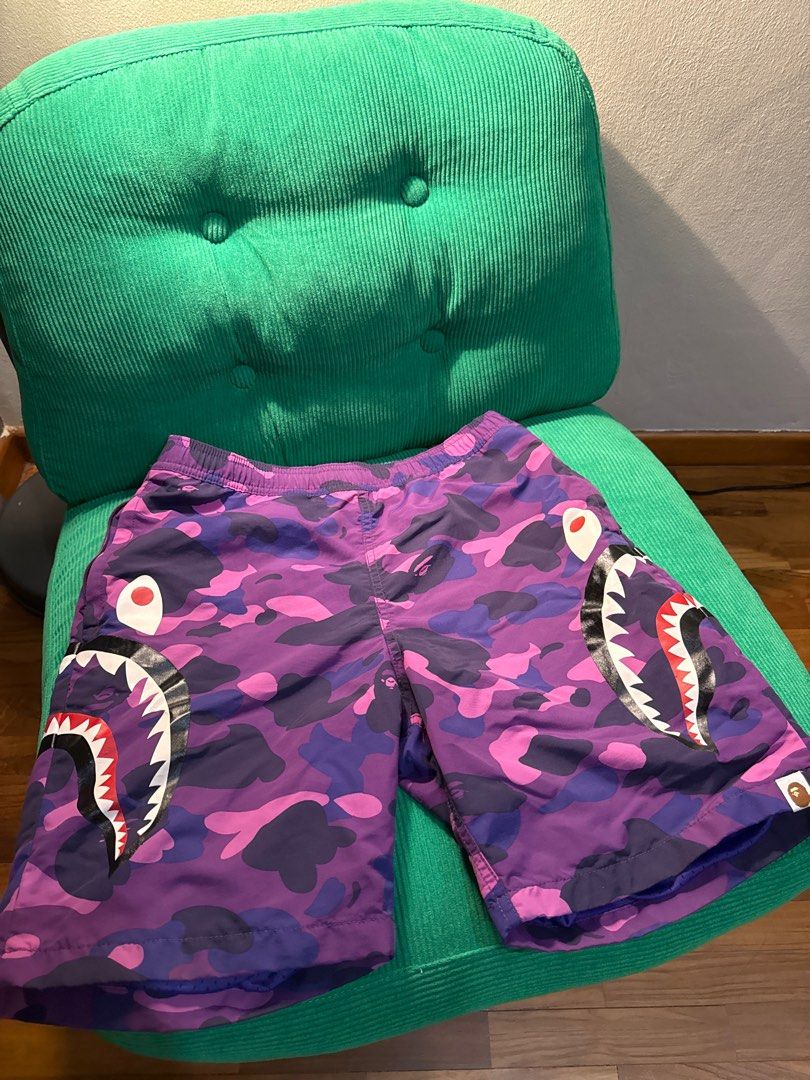 Authentic Bape Shorts Purple BAPE Purple Camo Shark Shorts Size M